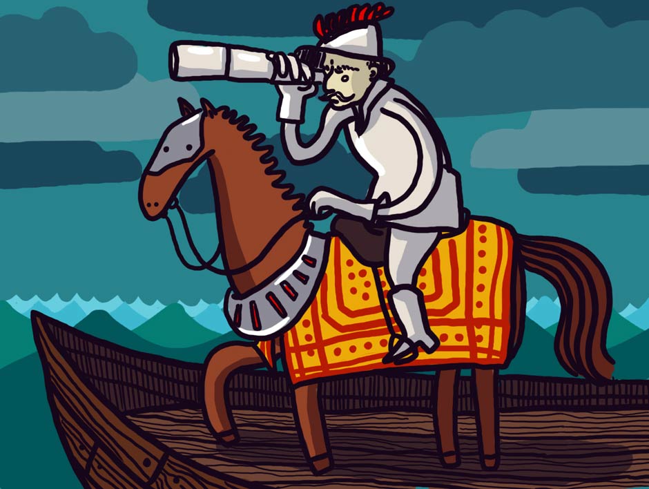 Rok 1519. Hiszpański konkwistador Hernan Cortez dopływa do wybrzeży dzisiejszego Meksyku, a ówczesnego państwa Azteków. (Rys. Ala Leszyńska) Hernan Cortez wjeżdża do Meksyku